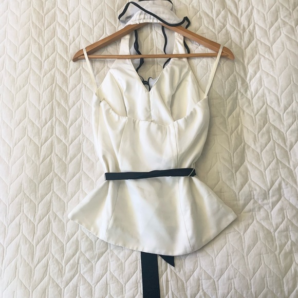 Black and white dressy ruffled halter top. - Picture 2 of 3